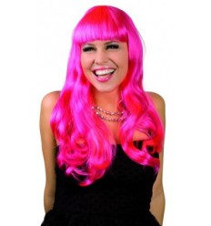 Peruka Długa Różowa z Grzywką Fale