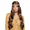 Peruka Długa Brązowa Hipiska z Opaską