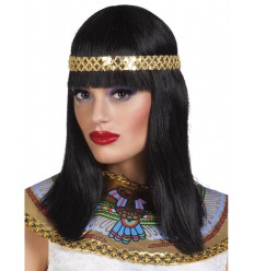Peruka Kleopatra Czarna ze Złotą Opaską
