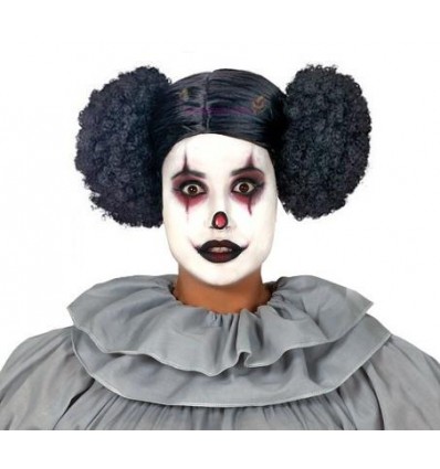Peruka Krótka Czarna z Kokami Leia Joker Klaun