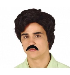 Peruka Męska Czarna z Wąsami Pablo Escobar Alfons
