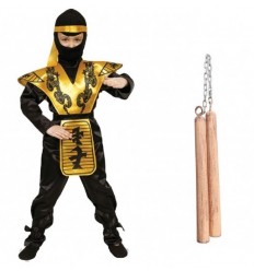 Zestaw Strój Ninja Wojownik Go Czarno Złoty + Zestaw Nunczako 5 el