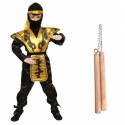 Zestaw Strój Ninja Wojownik Go Czarno Złoty + Zestaw Nunczako 2 el