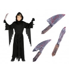 Strój Czarny Upiór Halloween Krzyk Nożownik z Kapturem plus Nóż 2 el