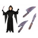 Strój Czarny Upiór Halloween Krzyk Nożownik z Kapturem plus Nóż 2 el