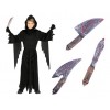 Strój Czarny Upiór Halloween Krzyk Nożownik z Kapturem plus Nóż 2 el