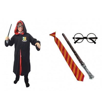 Zestaw Strój Harry Czarodziej Okulary Krawat Różdżka 4 el