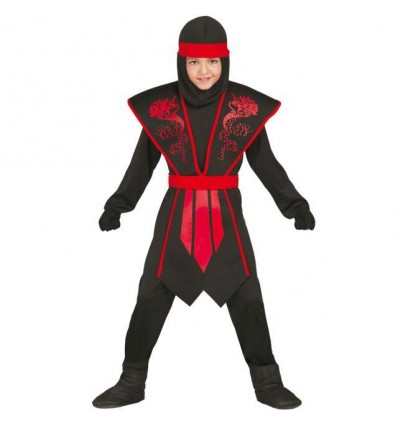Strój Ninja Czarno Czerwony 7/9 lat 125-135 WYPRZEDAŻ