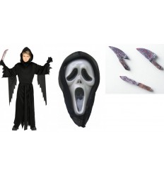 Zestaw Strój Upiór Krzyk Halloween Maska Nóż 3 el
