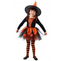 Zestaw Strój Czarownica Dynia + Rajstopy w Paski 2 el Halloween