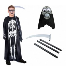 Zestaw Strój Szkielet Kościotrup Maska Kosa Składana 3 el  HALLOWEEN