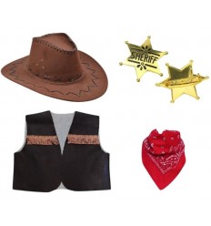 Zestaw Strój Kowboja Kamizelka Kapelusz Bandanka Gwiazda dla dorosłych 4 el