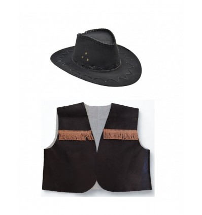 Zestaw Strój Kowboja Kamizelka Szeryfa Kapelusz Czarny 2 el dla dorosłych