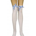 Pończochy Białe z Niebieskimi Kokardami WYPRZEDAŻ