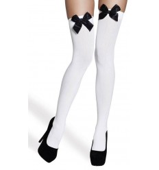 Pończochy Białe z Czarnymi Kokardami WYPRZEDAŻ