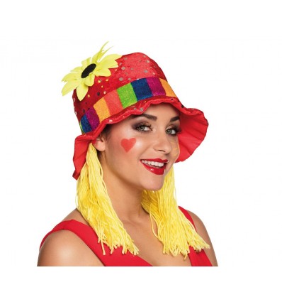 Kapelusz Clara, Kolorowy Klaun z Włosami i Kwiatkiem