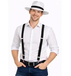 Zestaw Al Capone Lata XX Biały Kapelusz Szelki 2 el