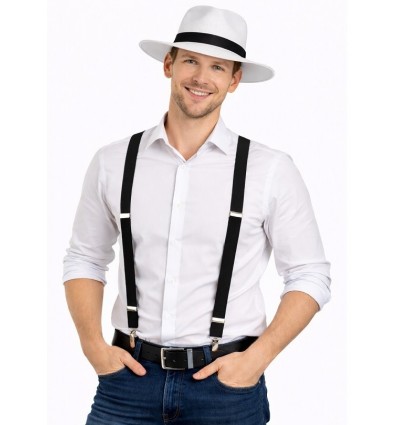 Zestaw Al Capone Lata XX Biały Kapelusz Szelki 2 el