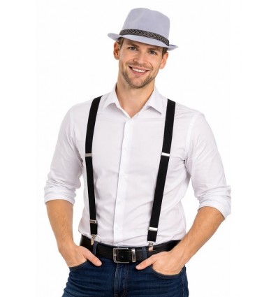 Zestaw Wielki Gatsbye Lata XX Biały Kapelusz plus Szelki 2 el