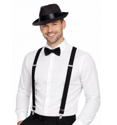 Zestaw Al Capone Lata XX Kapelusz Szelki Mucha 3 el