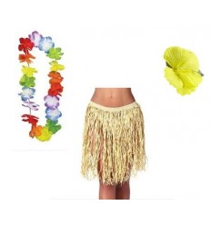 Zestaw Hawajski Premium Słomkowy Hawaje Aloha 3 el. Spódnica Naszyjnik Spinka