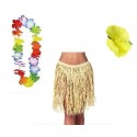 Zestaw Hawajski Premium Słomkowy Hawaje Aloha 3 el. Spódnica Naszyjnik Spinka
