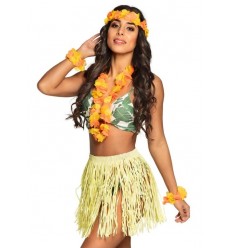 Zestaw Hawajski Żółty Kwiaty Spódnica Opaska Bransoletki Hawaje Aloha 3 el.
