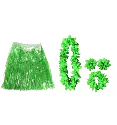 Zestaw Hawajski Zielony 5 el Spódnica Naszyjnik Opaska Bransoletki Hawaje