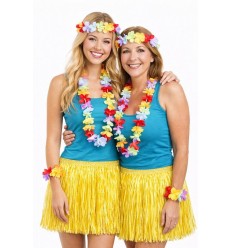 Zestaw Hawajski Żółty 5 el Spódnica Naszyjnik Opaska Bransoletki Hawaje