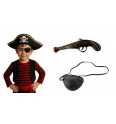 Zestaw Pirata dla dzieci Kapelusz Oko Pistolet 3 el Piraci Karaiby Morze